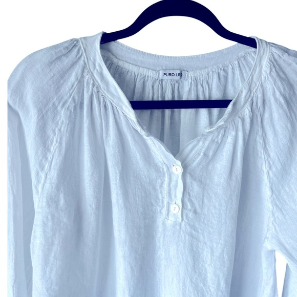 Puro Lino White Peasant Blouse Dolman Sleeve Top Made in Italy CottageCore M - Picture 4 of 10